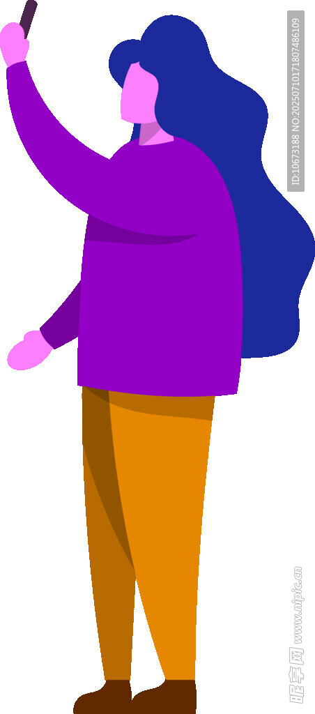 紫色上衣女子抬手自拍
