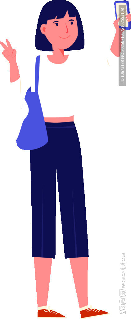 女子手持手机开心站立