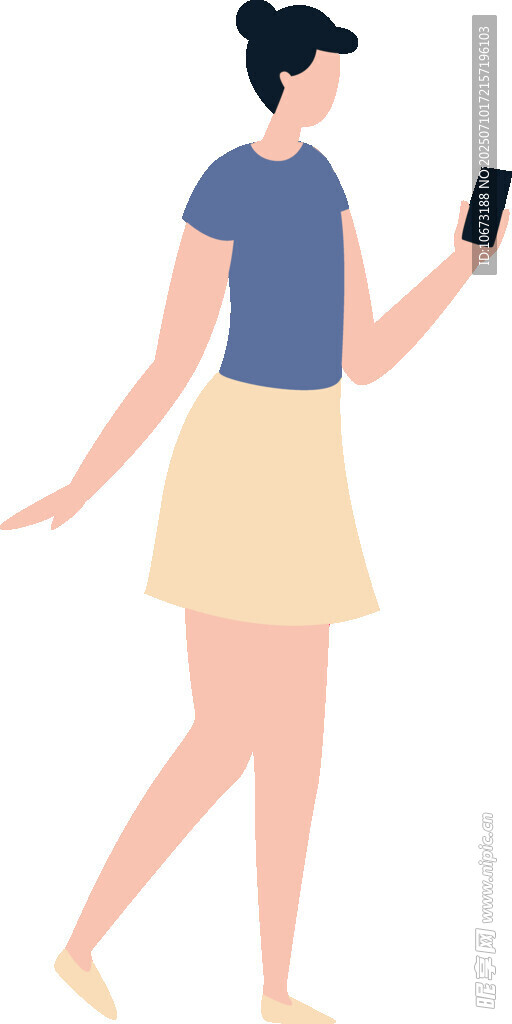 女子手持手机轻松漫步