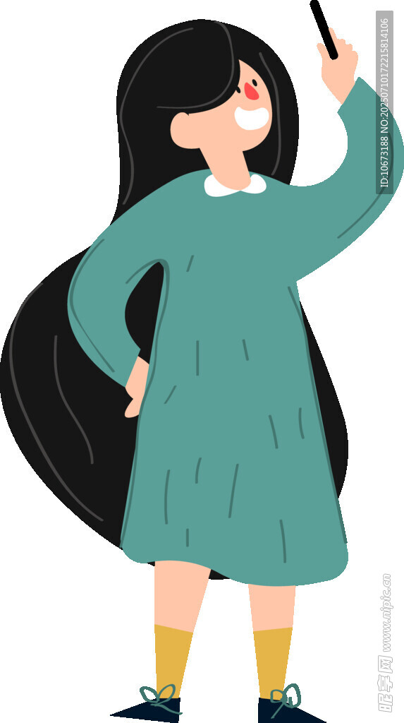 长发女孩持棒俏皮模样