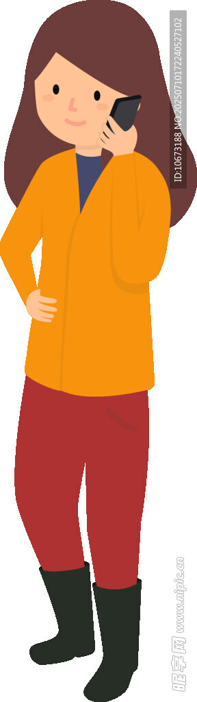 穿橙衣戴耳机的时尚女孩