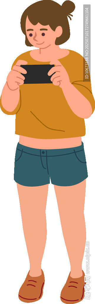 女孩专注玩手机画面