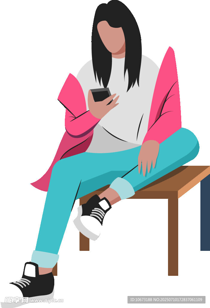 时尚女子坐长椅玩手机