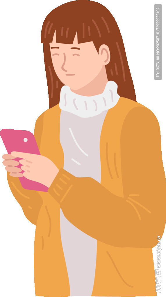 女子专注使用粉色手机