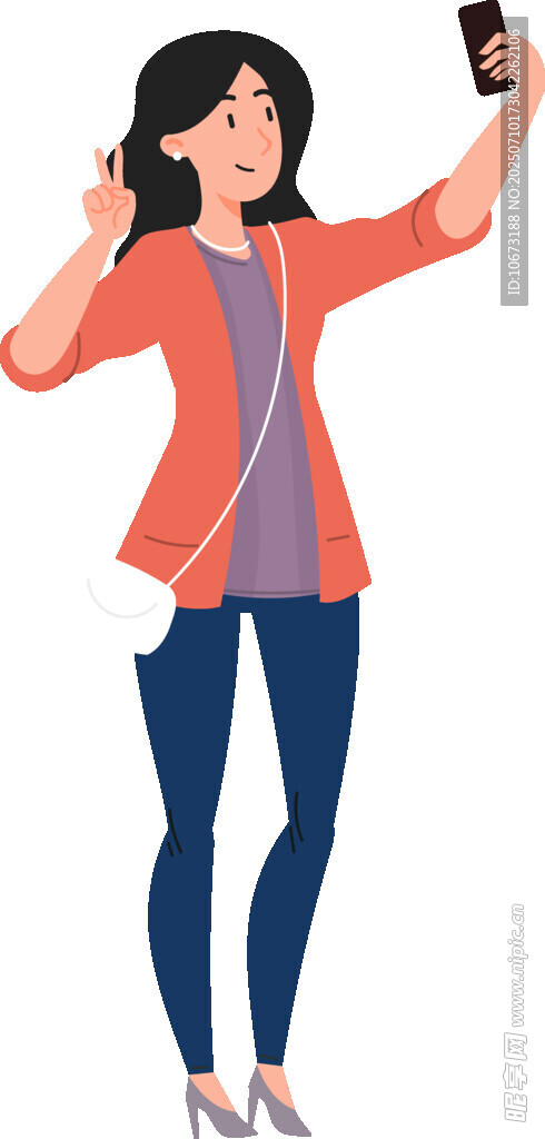 女子开心地用手机自拍
