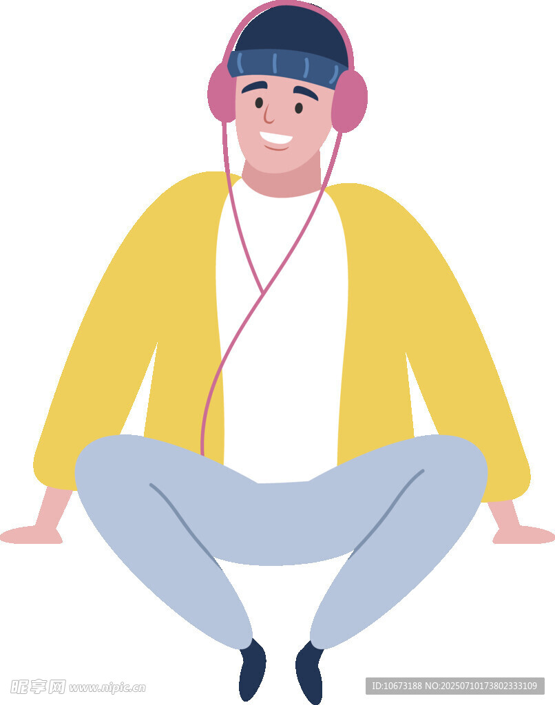戴耳机坐着的休闲男子