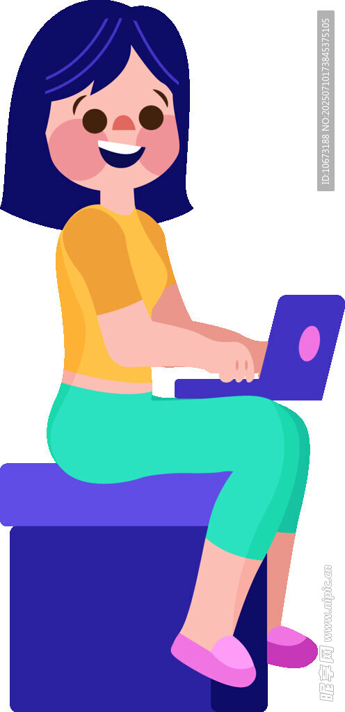 女孩开心使用笔记本电脑