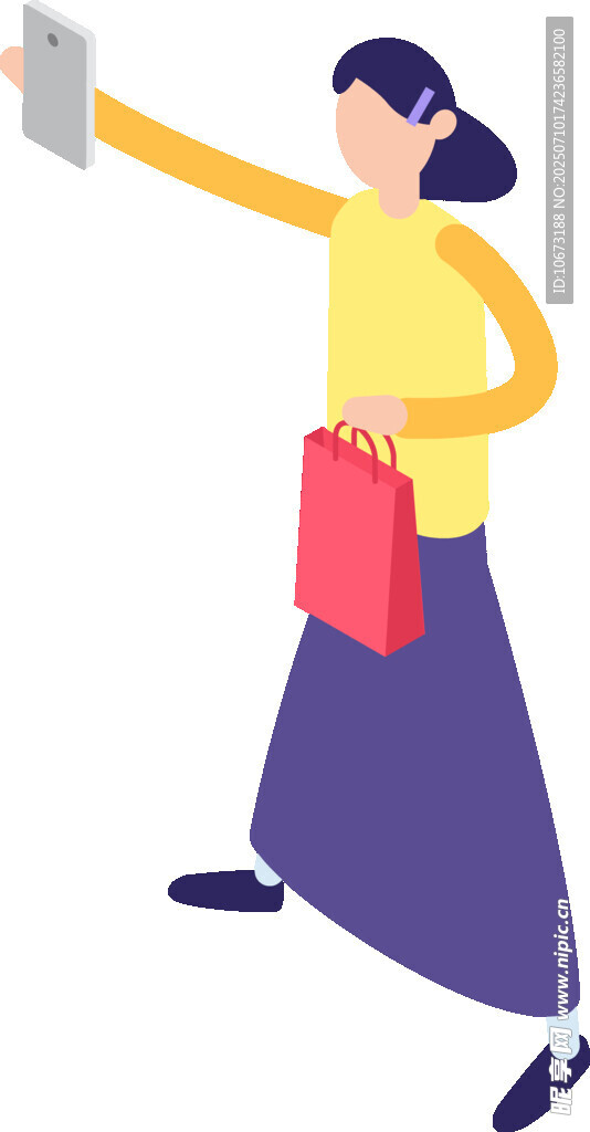 女子手持手机拎购物袋
