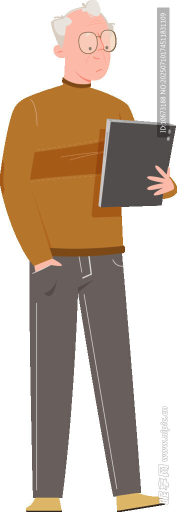 老年男子手持平板电脑