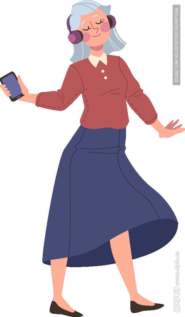 时尚老年女性手持手机跳舞