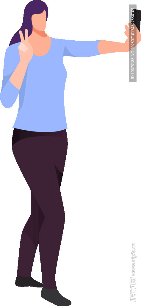 女子手持手机自拍瞬间