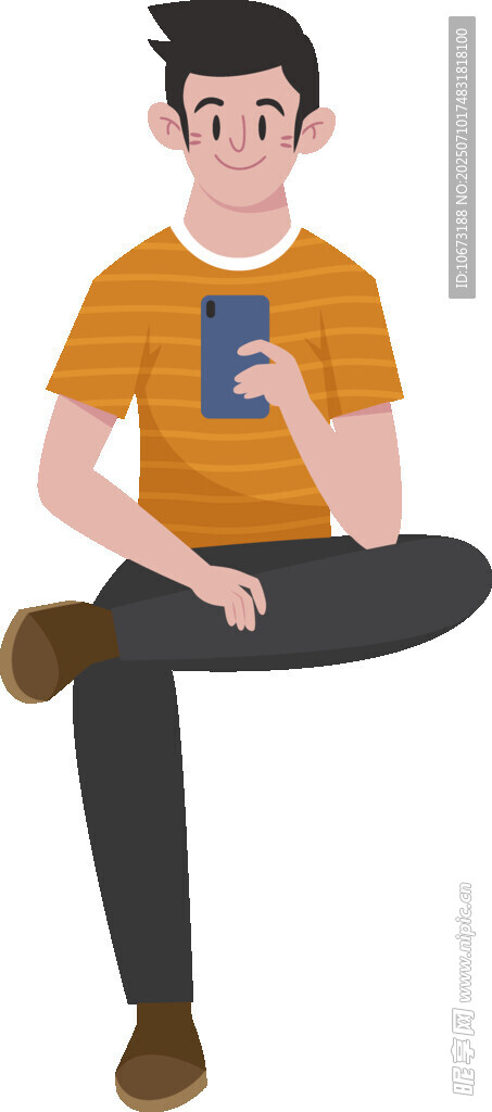 男子惬意坐着玩手机