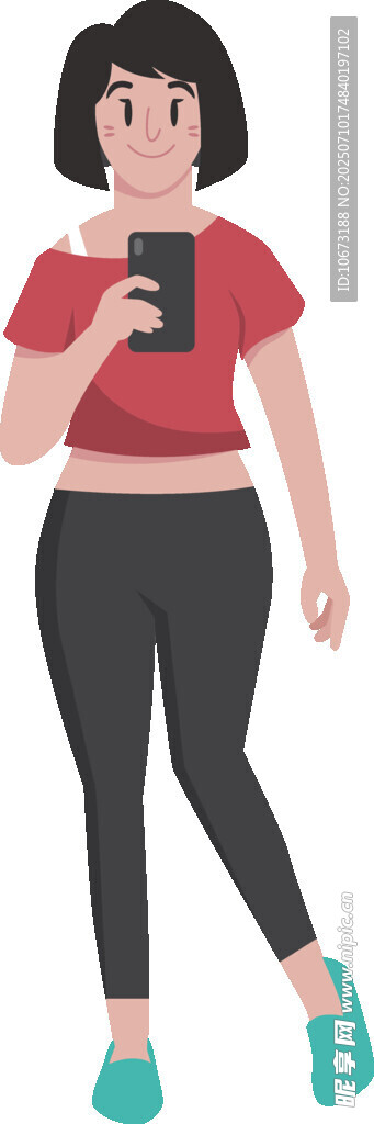 女子手持手机休闲站立