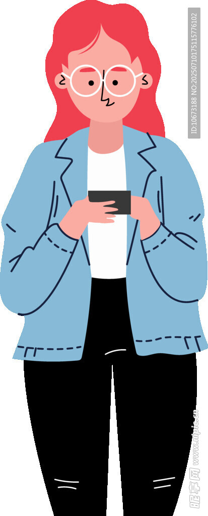手持手机的红发时尚女孩