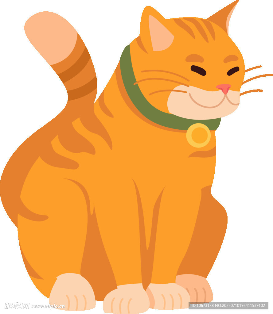 可爱橘猫戴着绿项圈