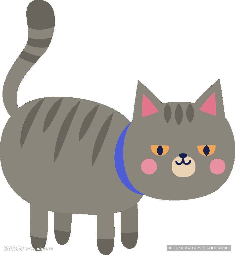 可爱灰猫戴蓝项圈