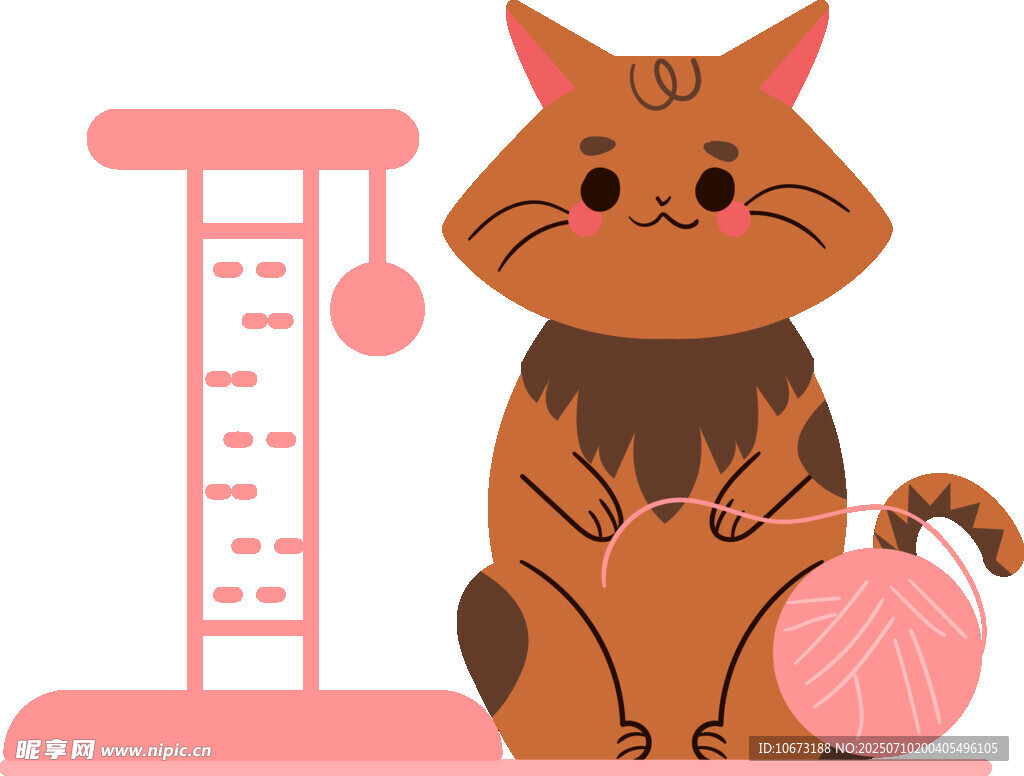 可爱猫咪与体重秤和毛线球