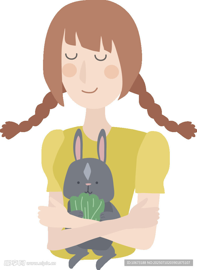 女孩抱着兔子玩偶