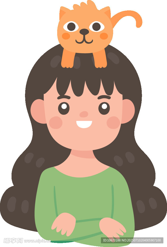 女孩头顶可爱小猫