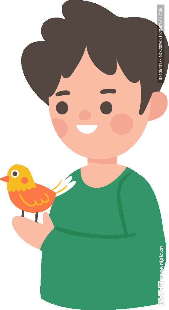 男孩手持可爱小鸟