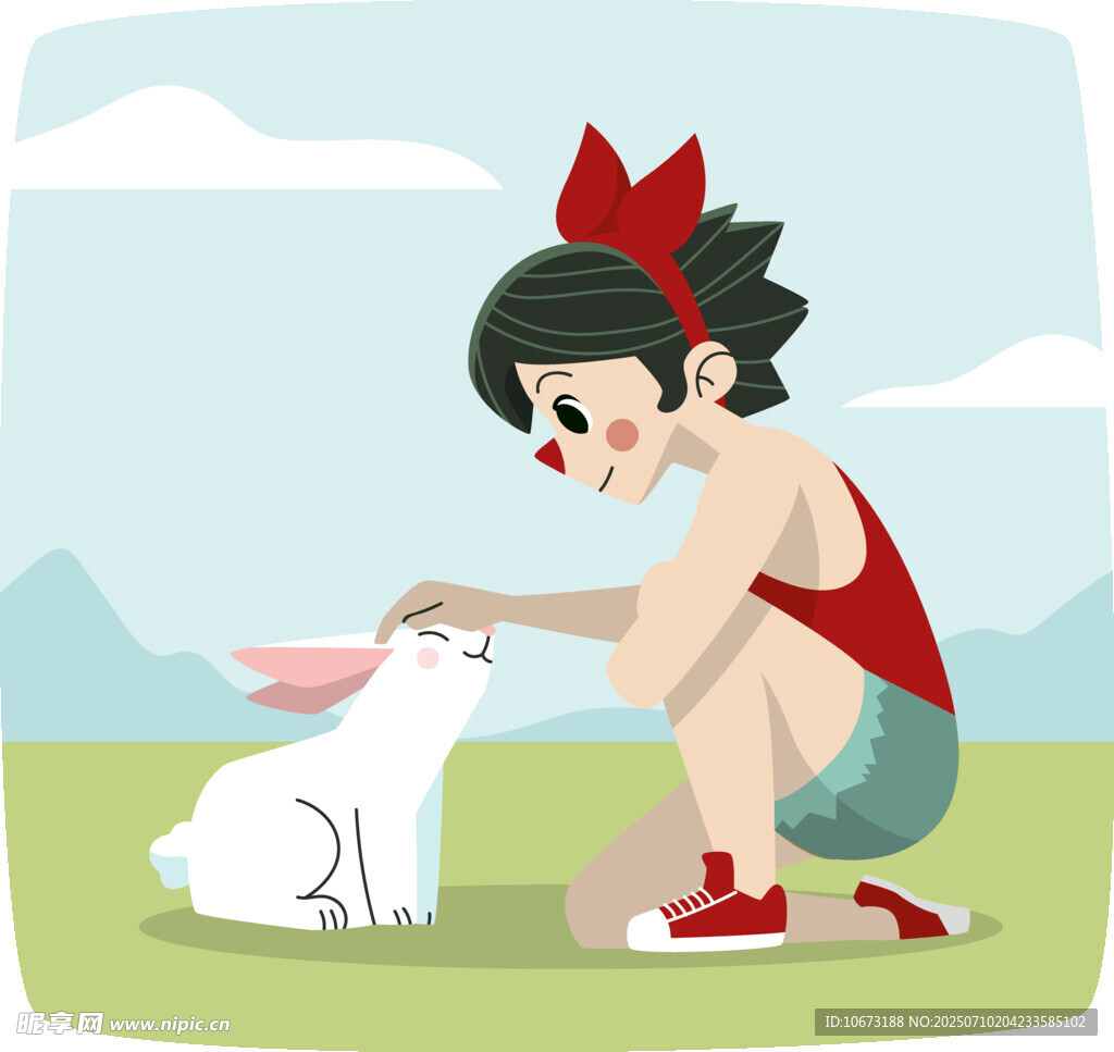 女孩亲昵抚摸白兔