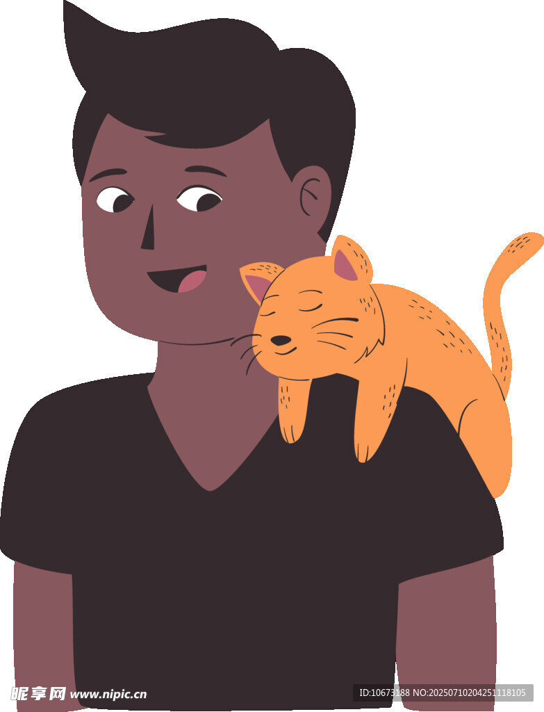 男子肩头趴着可爱猫咪