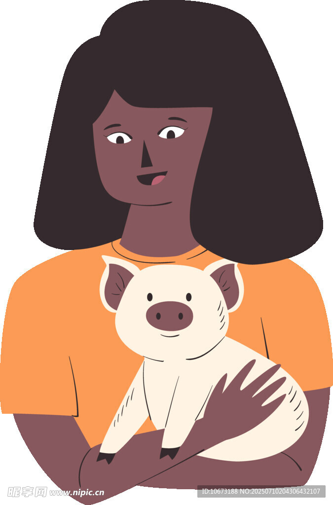女子抱小猪的温馨画面