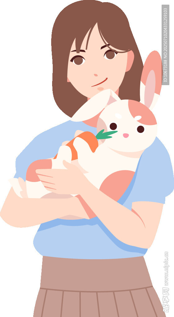 女孩怀抱可爱兔子玩偶