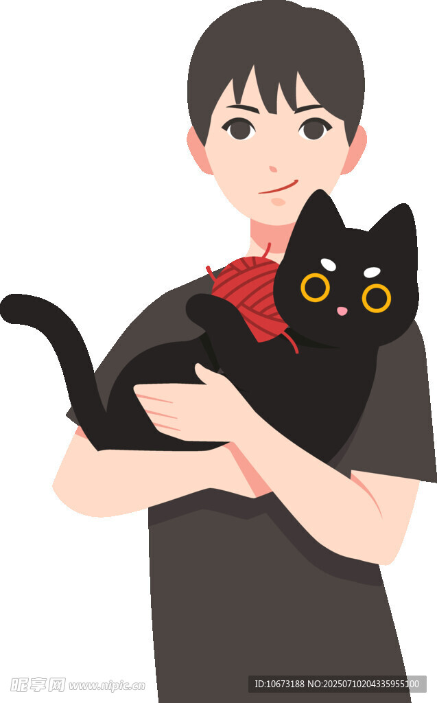 男孩怀抱黑猫