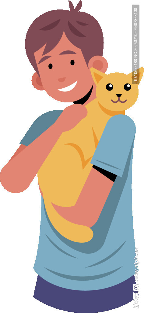 男孩怀抱可爱猫咪