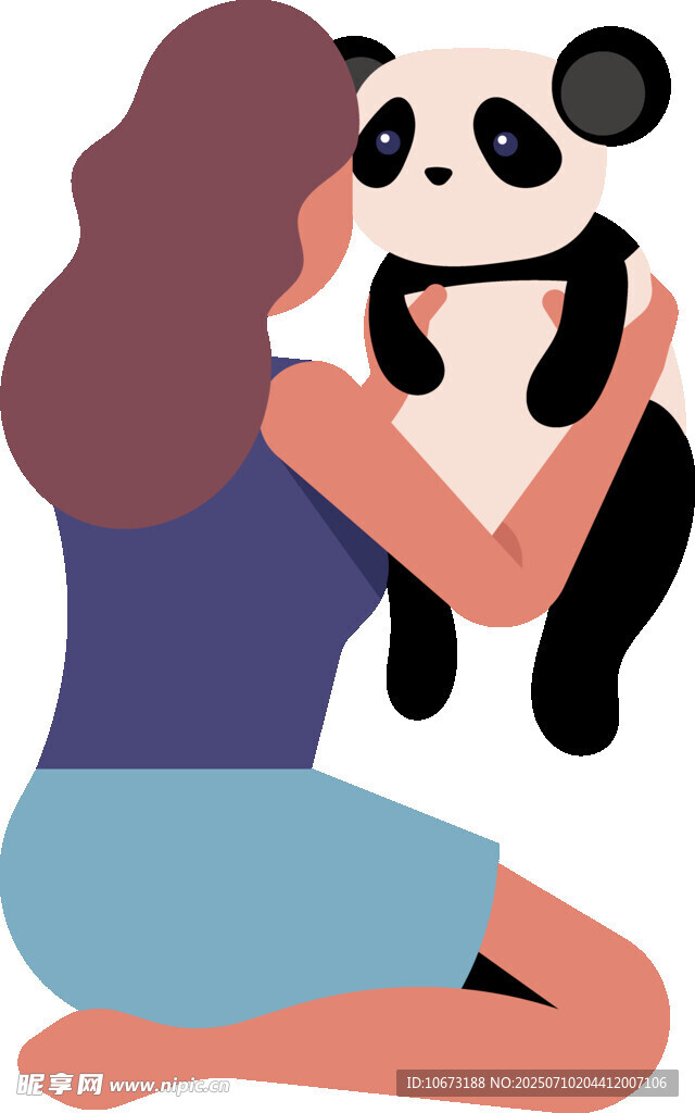女孩亲昵拥抱可爱大熊猫