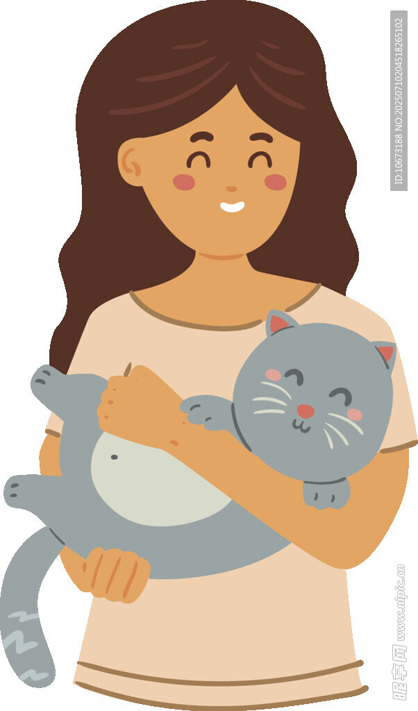 女子温柔抱猫温馨画面