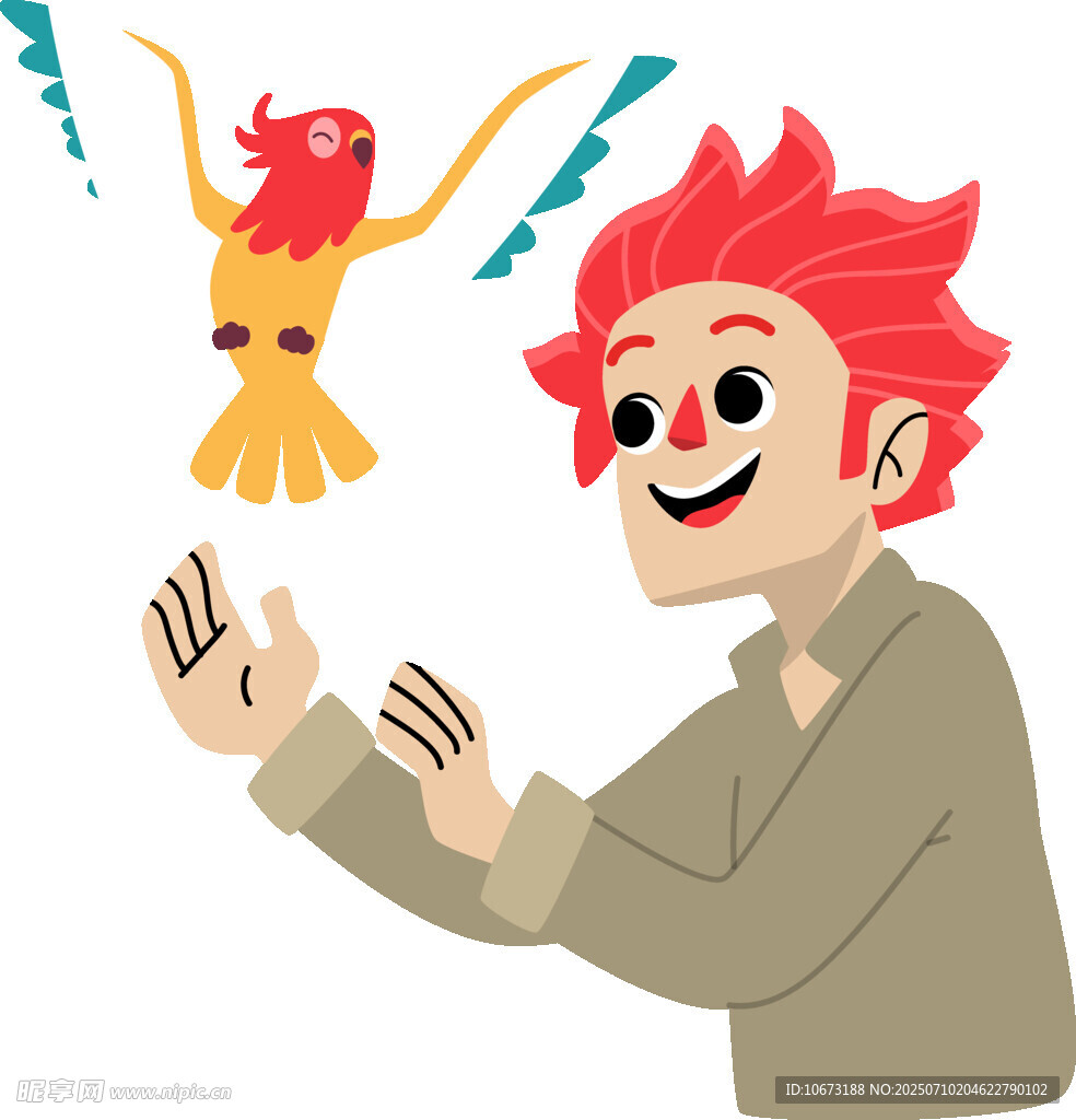 男孩与奇幻飞鸟互动瞬间