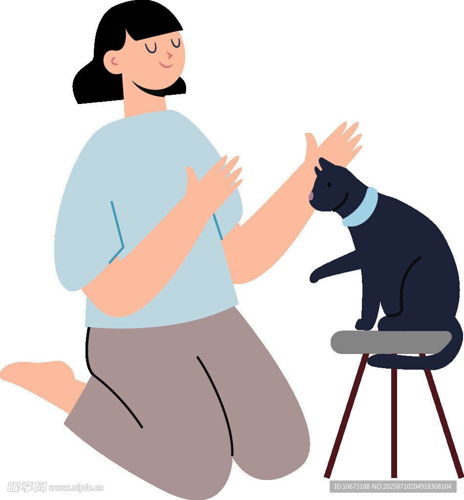人与黑猫互动温馨场景