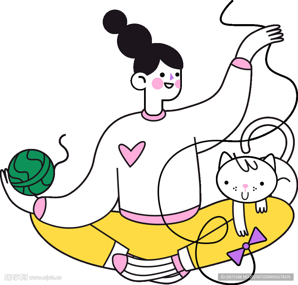 女子惬意编织与猫咪相伴