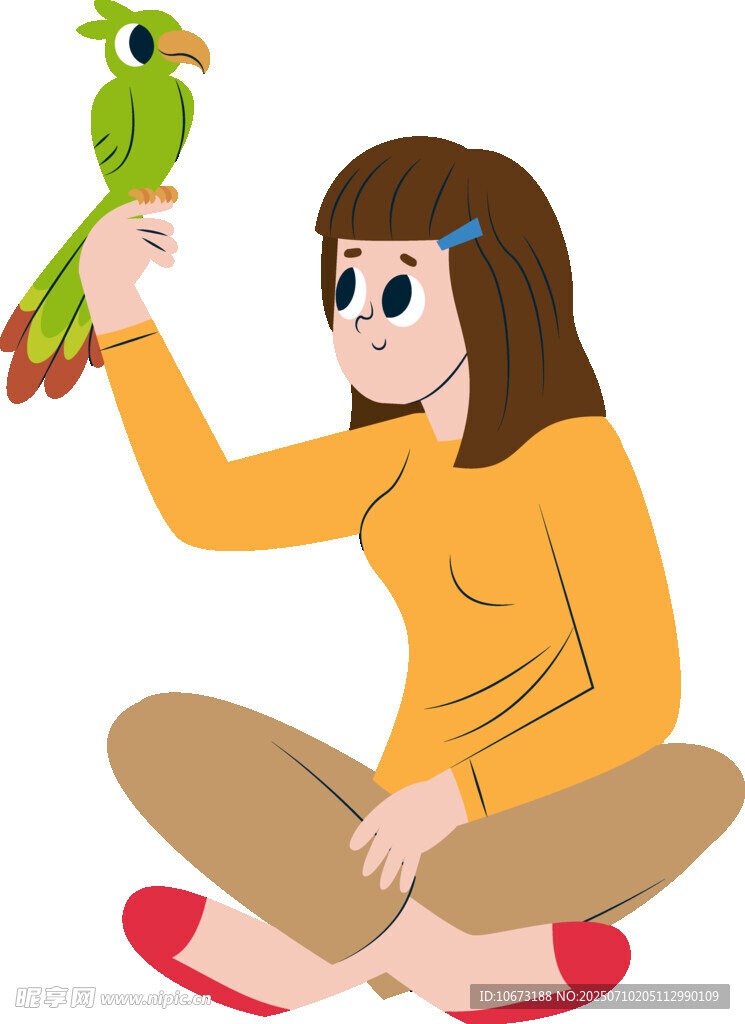 女孩与鹦鹉的温馨互动