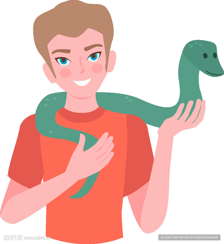 男孩与绿蛇亲密互动