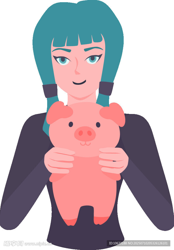 女子怀抱可爱粉色小猪