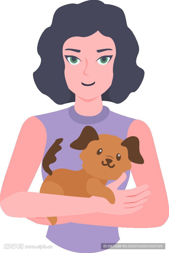 女子怀抱可爱小狗