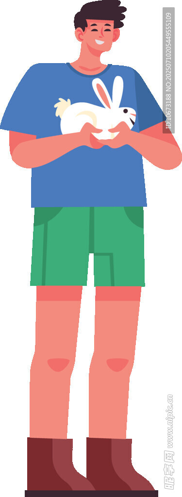 男子怀抱白兔的温馨画面