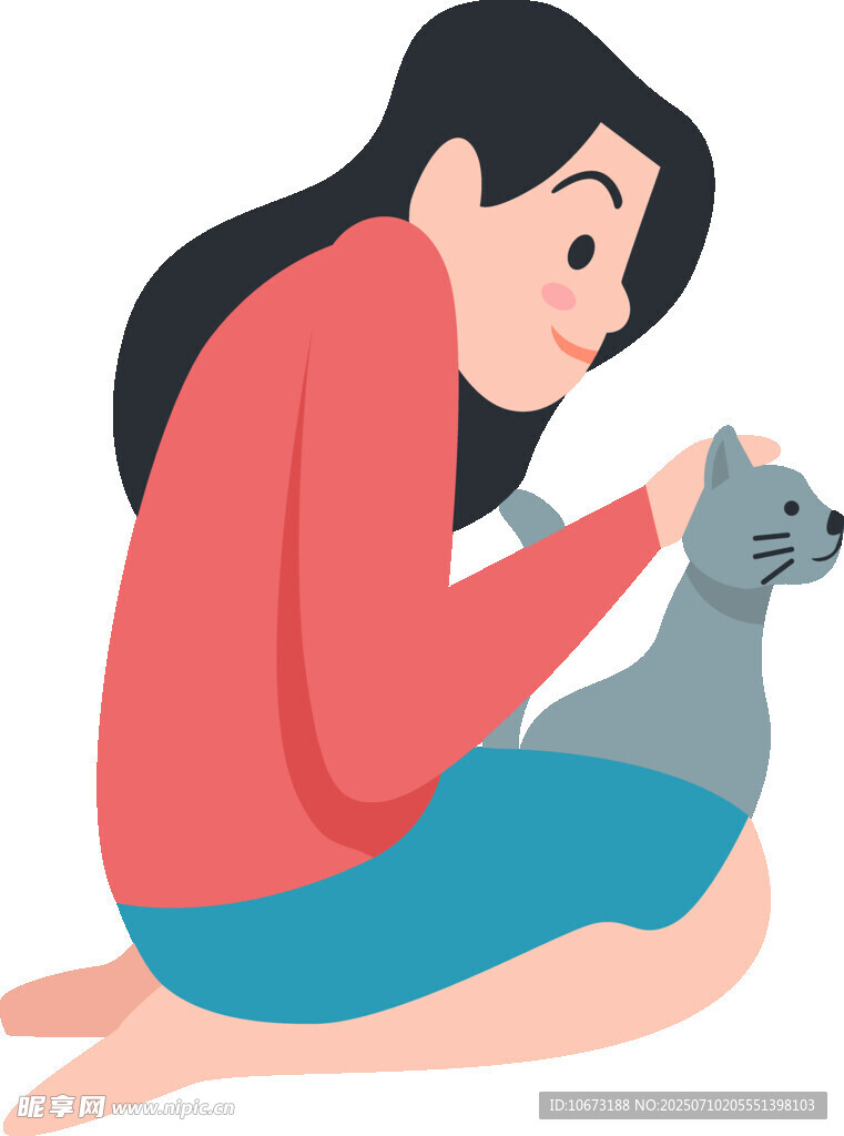 女孩温柔抚摸可爱猫咪