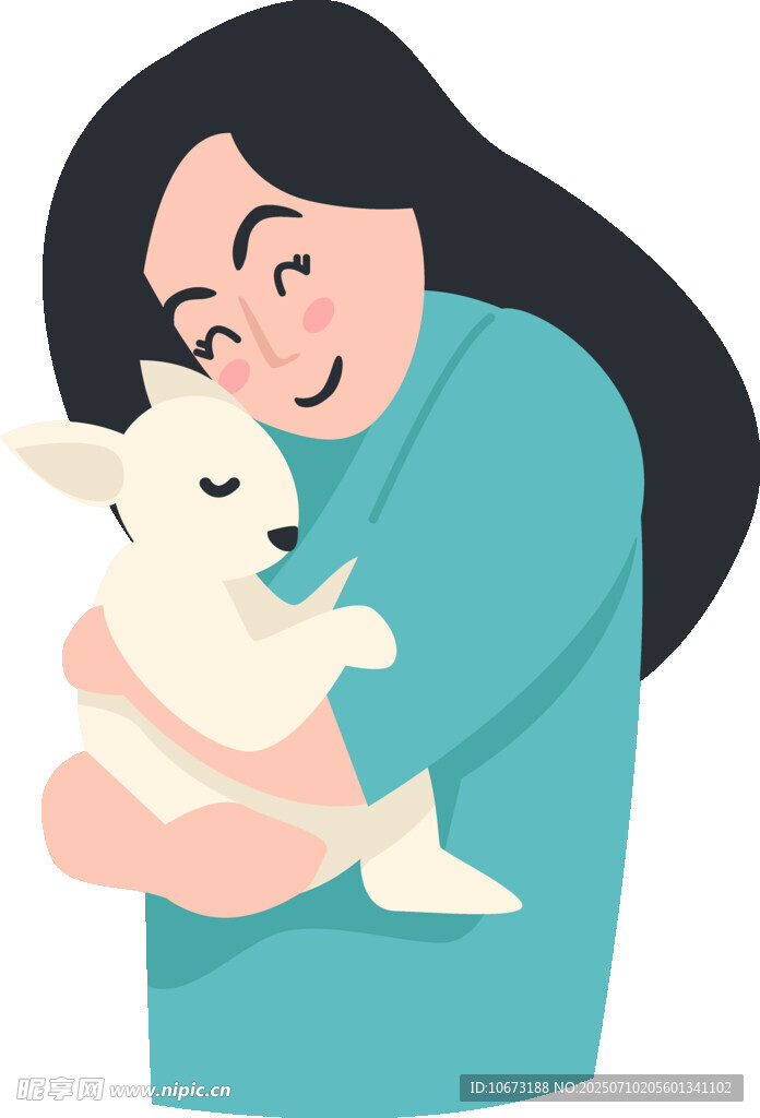 女子温馨拥抱可爱小狗