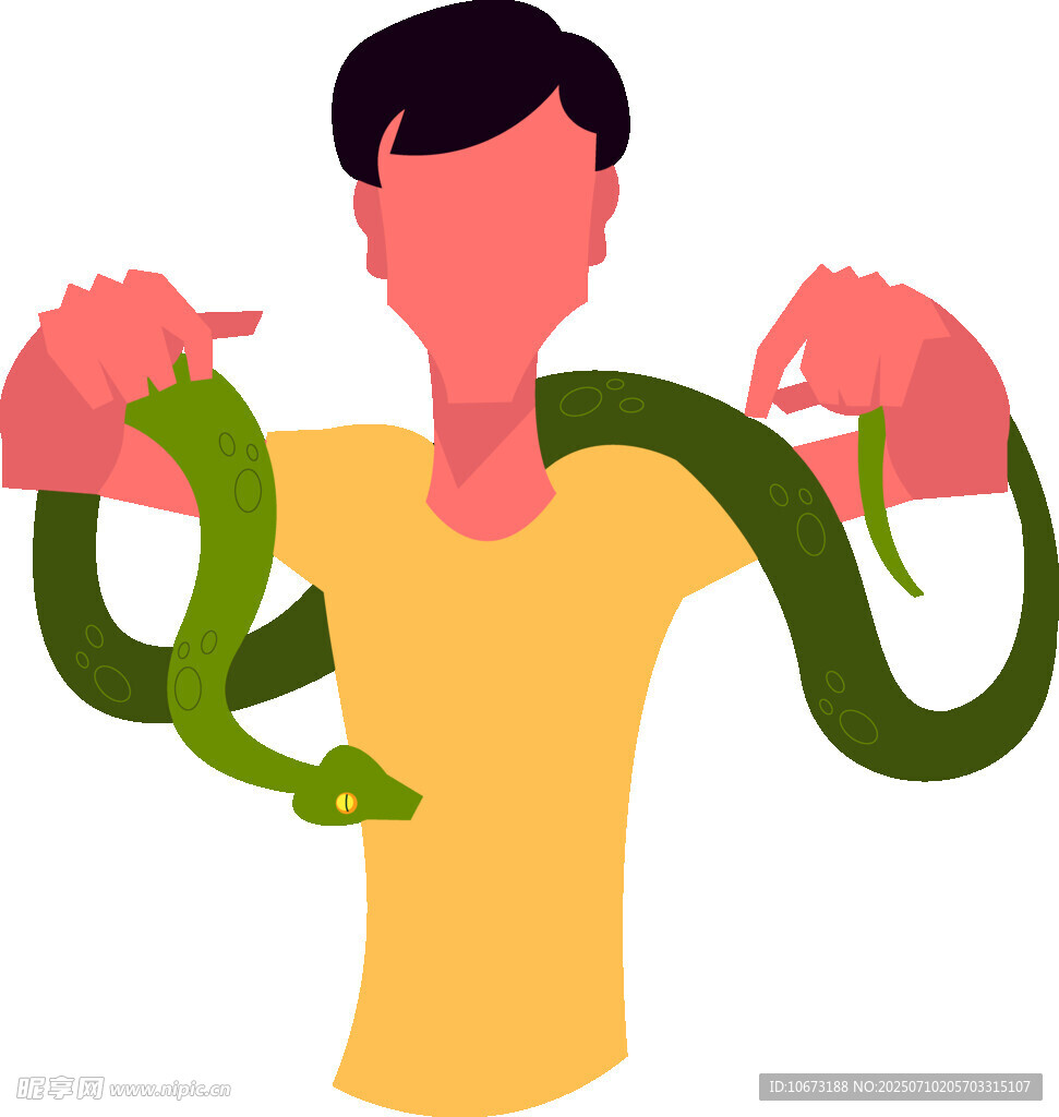 男子与绿蛇亲密互动