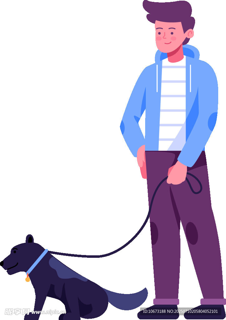 男子牵狗漫步