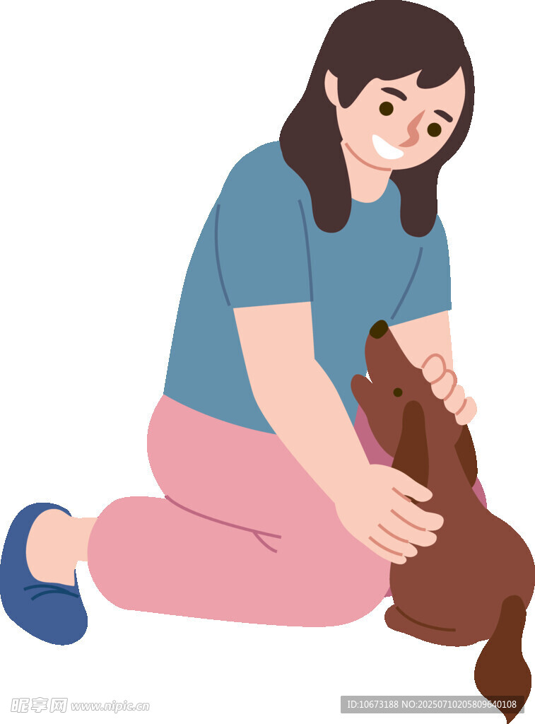 女孩温柔抚摸可爱小狗