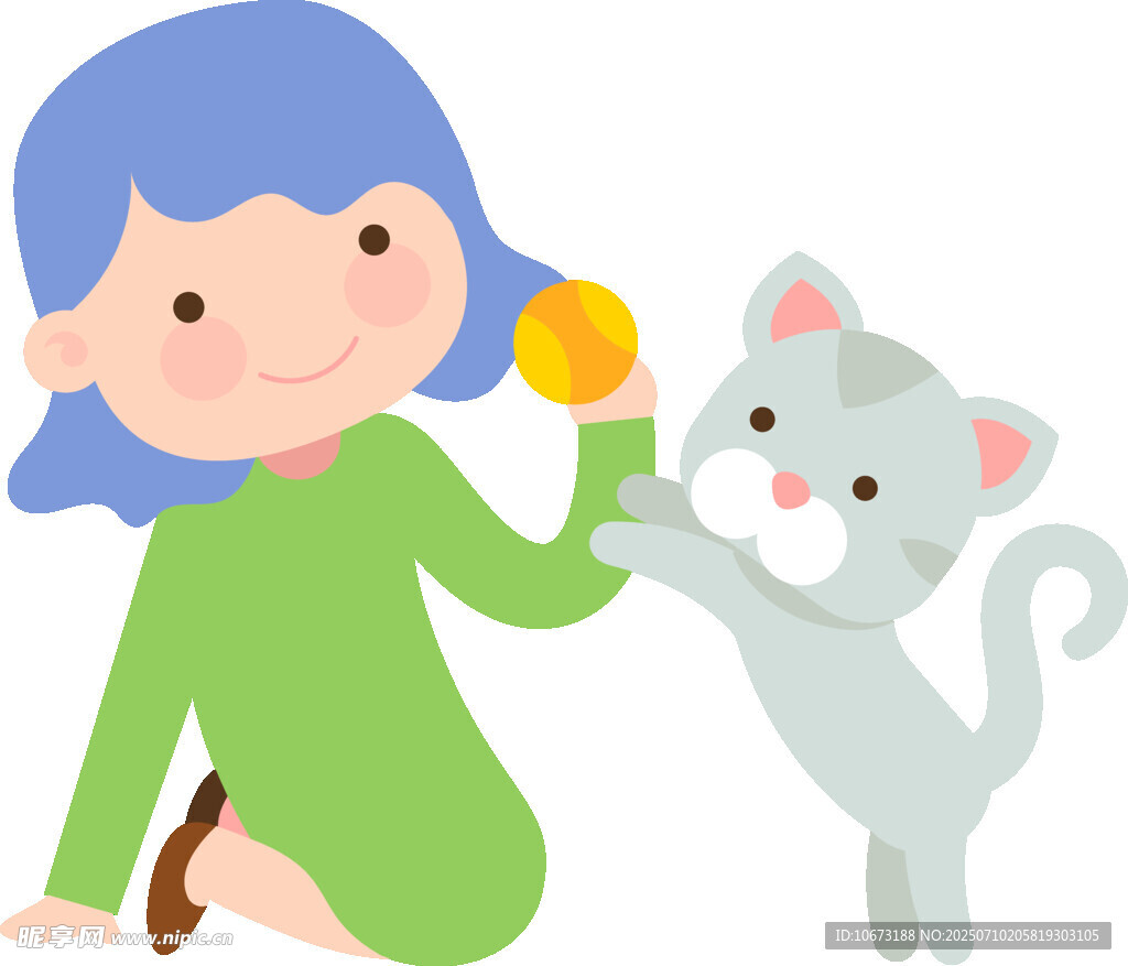 女孩与猫咪互动玩耍