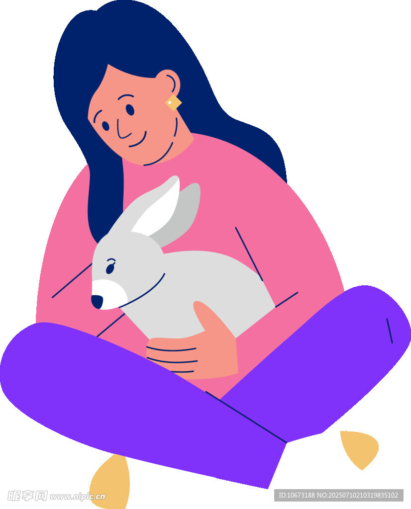 女孩温馨拥抱可爱白兔