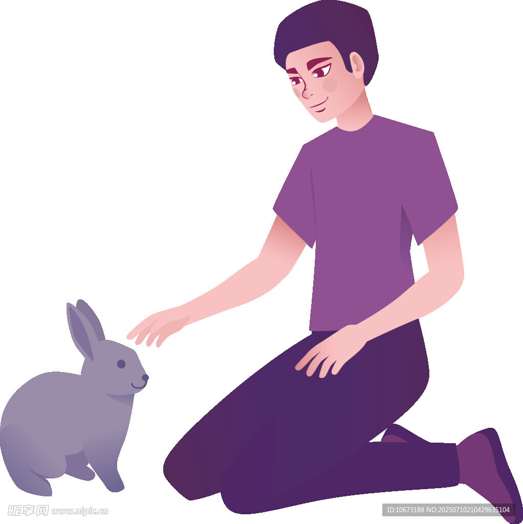 男子温柔抚摸可爱灰兔子