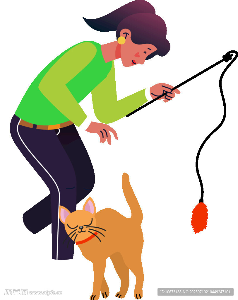 女子逗弄橘猫