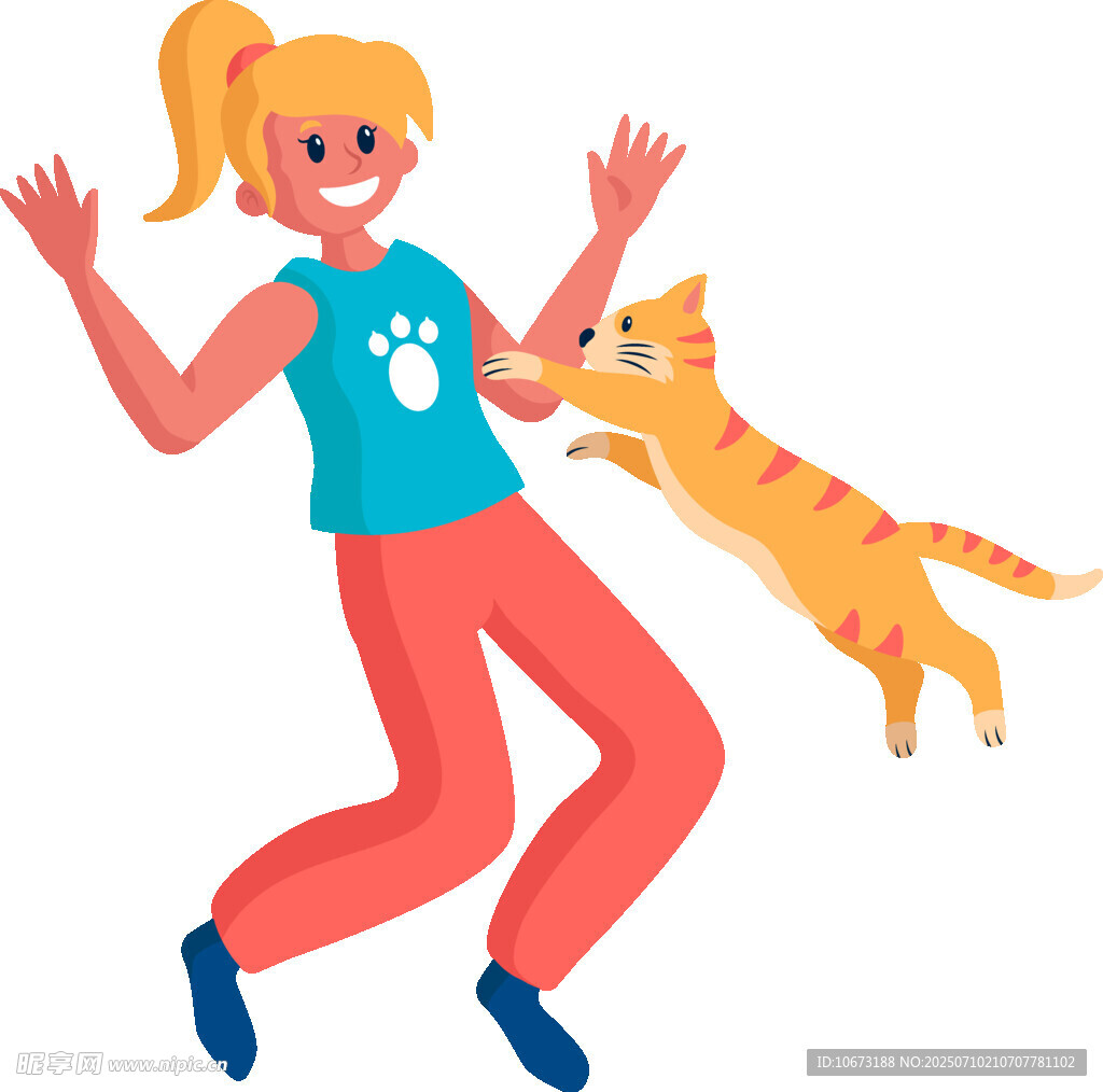 女孩与猫咪欢乐互动